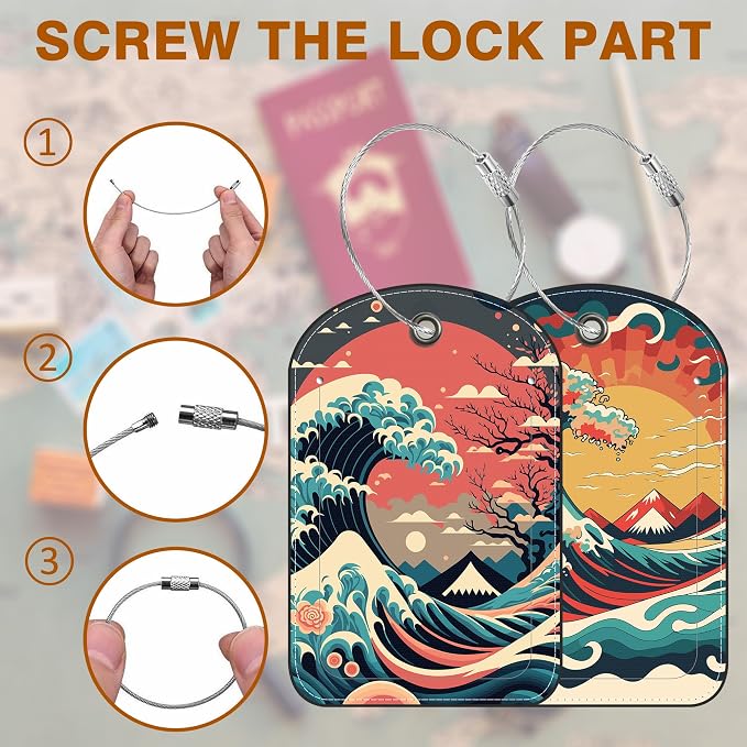 Japanese Style Ocean Wave Sun Leather Luggage Tag - Image 4