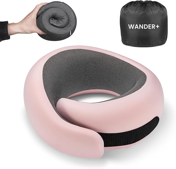 WANDER PLUS® Genuine Travel Pillow, 100% Pure Memory Foam Neck Pillow by WANDERPLUS