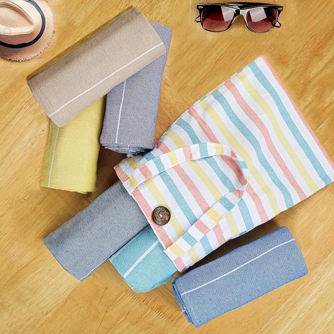 HILLFAIR Cotton Turkish Beach Towels- Lightweight Sand Free Peshtemal Hammam - Image 3