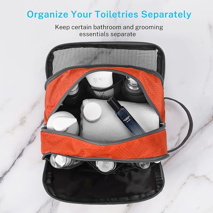 Gonex Travel Toiletry Bag Nylon, Dopp Kit Shaving Bag Toiletry Organizer Orange - Image 4