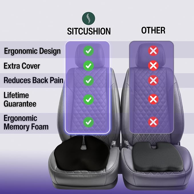Car Seat Cushion for Driving — Orthopedic Memory Foam Car Seat Pad for Sciatica - Image 8