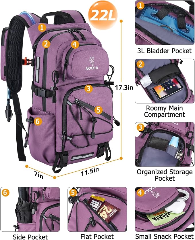 NOOLA Hydration Backpack with 3L Water Bladder, 22L Water Backpack - Image 2
