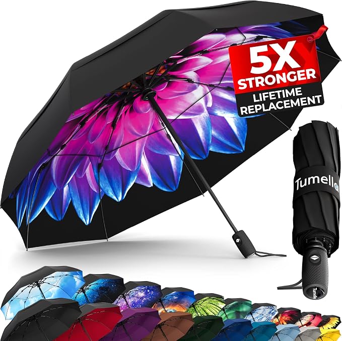 TUMELLA Strongest Windproof Travel Umbrella, Small Strong but Light Portable by Tumella