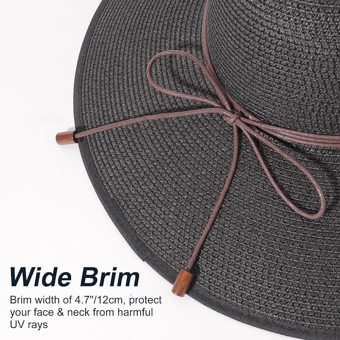 DRESHOW Beach Hats for Women Big Straw Wide Brim Summer Hat Floppy Foldable - Image 4