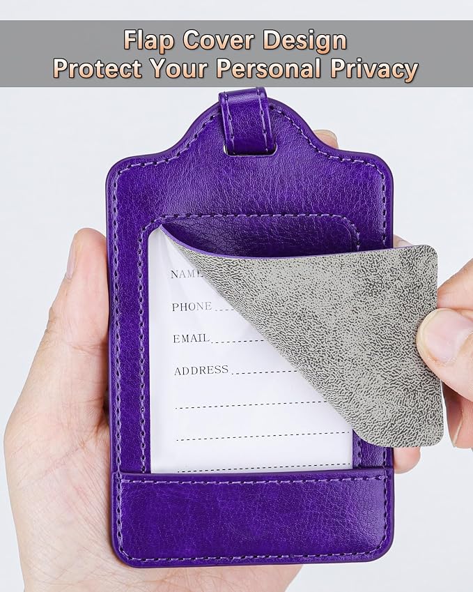 Teskyer Luggage Tags, 3 Pack Premium PU Leather Luggage Tags Privacy Protection - Image 2