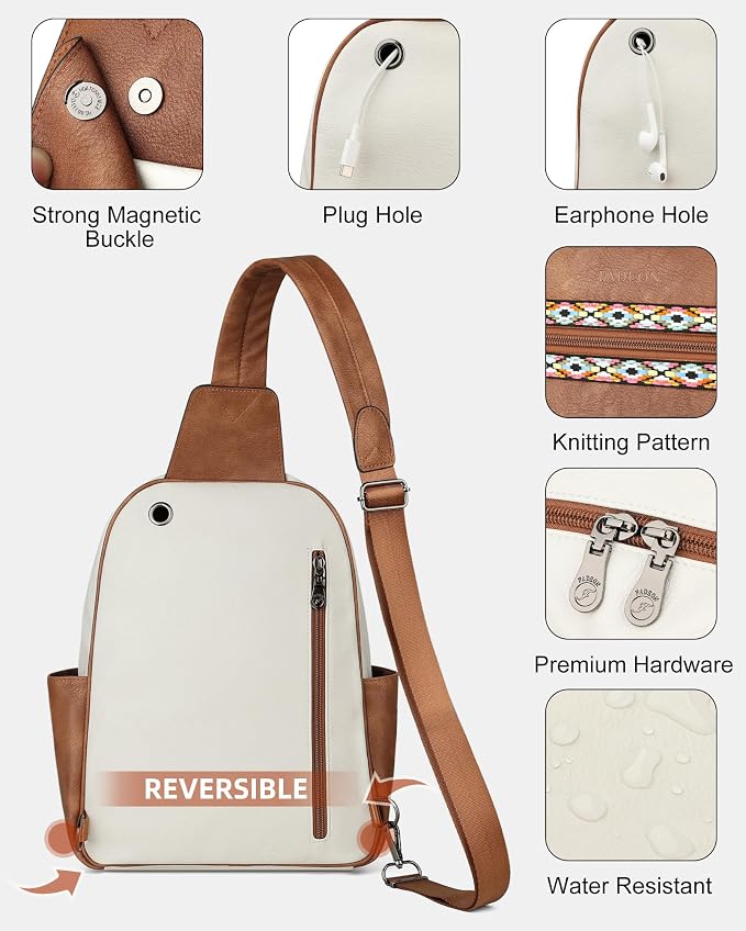 FADEON Large Sling Bag for Women, Leather Crossbody Purse Designer Anti Theft - Image 6
