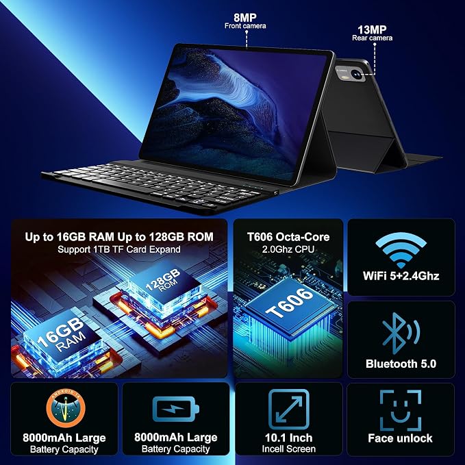 Android 14 Tablet with Keyboard，16GB RAM 128GB ROM 1TB Expand, 8000mAh Battery - Image 3