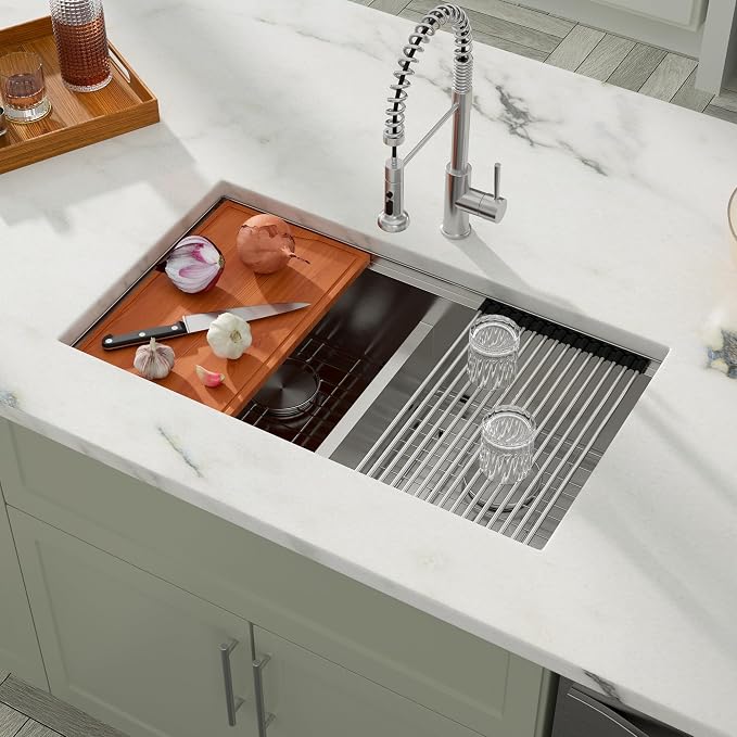 Dcolora 33 In. Double Bowl Kitchen Sink Undermount Sink Workstation Stainless - Image 8