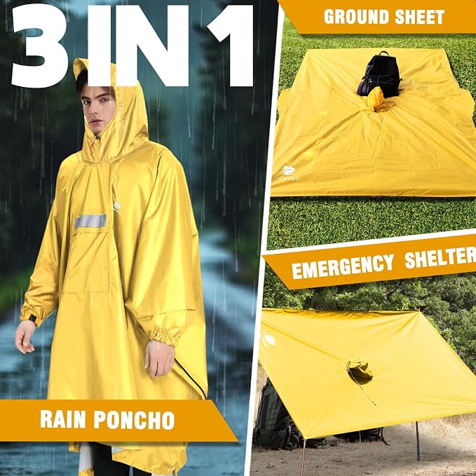 ANYOO Hooded Rain Poncho for Adults Waterproof Lightweight Rain Coat for Men - Image 7