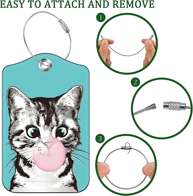 2 PCS Leather Luggage Tags for Suitcase Cute Cat Travel Luggage Tag - Image 4
