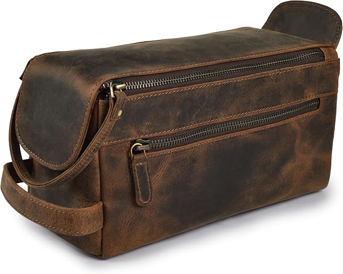 LEATHER VILLAGE Premium Leather Travel Toiletry Bag by LeatherVillage
