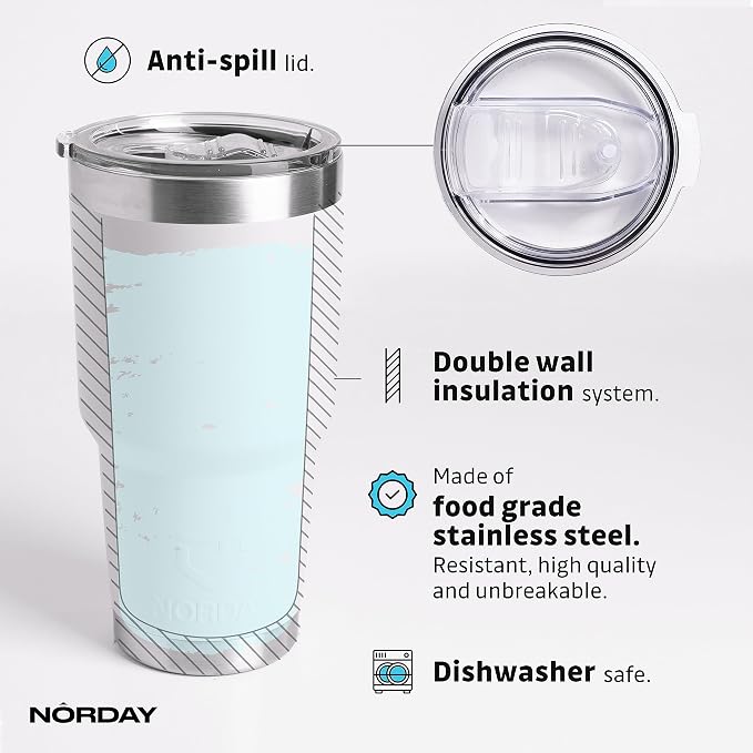 NORDAY | Tumbler with Lid - 30oz - White Insulated Tumbler - Stainless Steel - Image 4