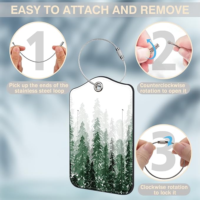 2 Pack Luggage Tags for Suitcases Watercolor Foggy Forest Leather Luggage Tags - Image 4