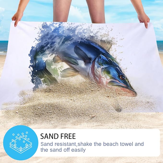 WZOMT Bass Fish Beach Towel Blanket Fishing Towels, Funny Bass Green White - Image 4