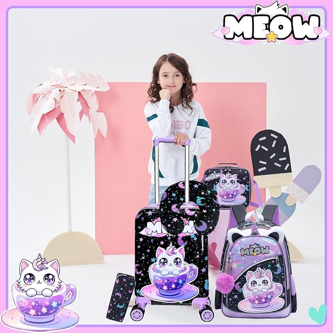 Kid's Luggage Set 5 Piece Suitcase Set 16' Hardside Spinner Wheels Girls Carry - Image 4