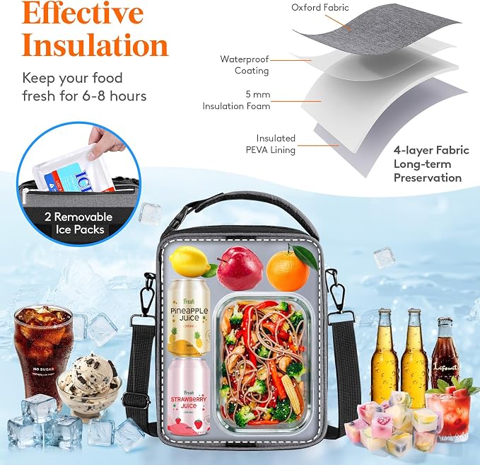 Lifewit Insulated Lunch Box for Men, Expandable Cooler Bag, Freezable Lunch Bag - Image 2