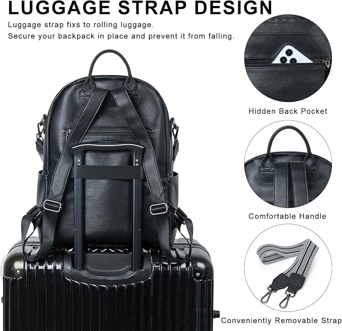 Backpack Purse for Women Laptop Backpack, Leather Travel Backpack Shoulder Bag - Image 7