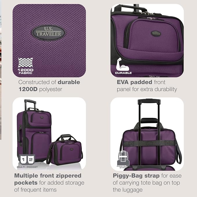 U.S. Traveler Rio Fabric Expandable Carry-on Luggage, Rolling Suitcase - Image 3