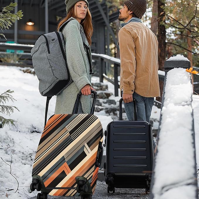ANNA QUEEN Modern Geometric Luggage Cover, Abstract Striped Suitcase Protector - Image 2