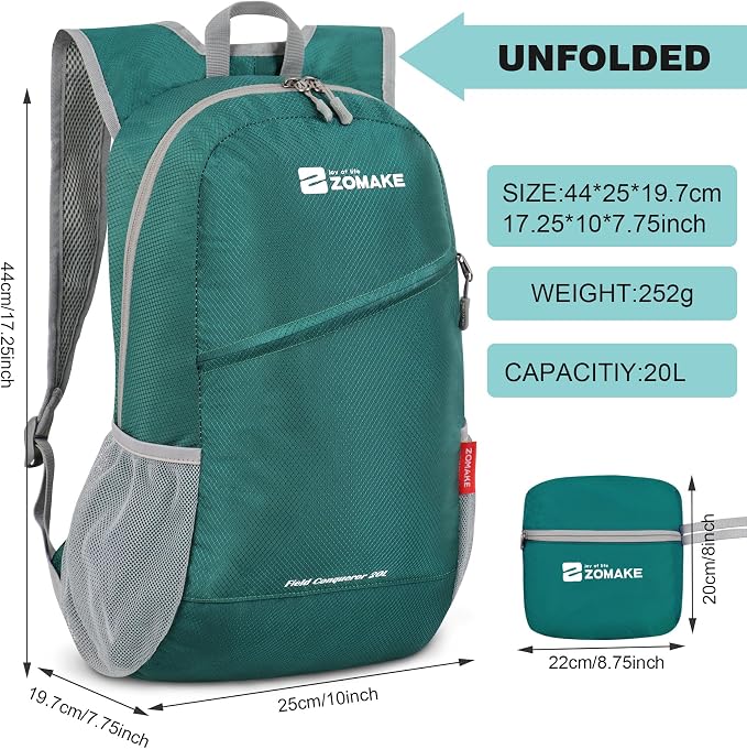 ZOMAKE Lightweight Packable Backpack 20L, Foldable Backpacks Small Daypack - Image 2