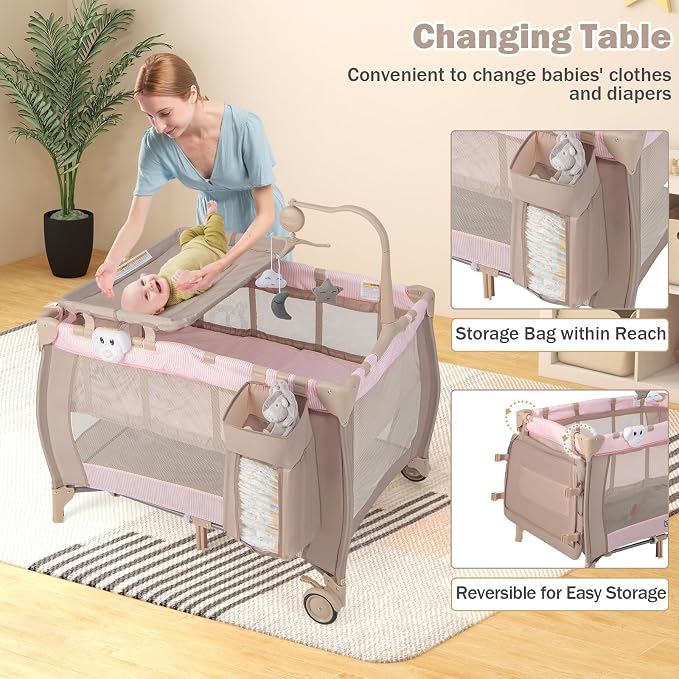 HONEY JOY Pack and Play, 3 in 1 Portable Baby Playard - Image 7