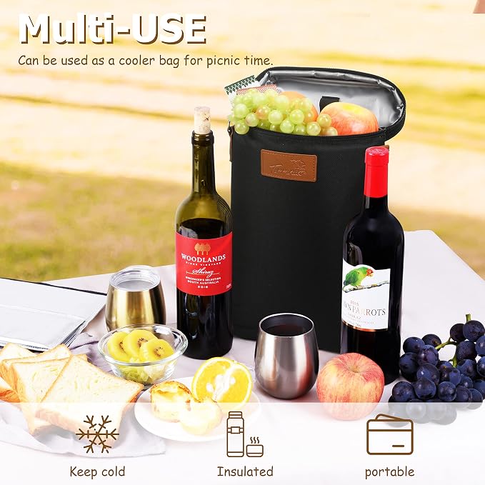 Tirrinia 2 Bottle Leakproof Insulated Wine Tote Carrier Bag - Image 5