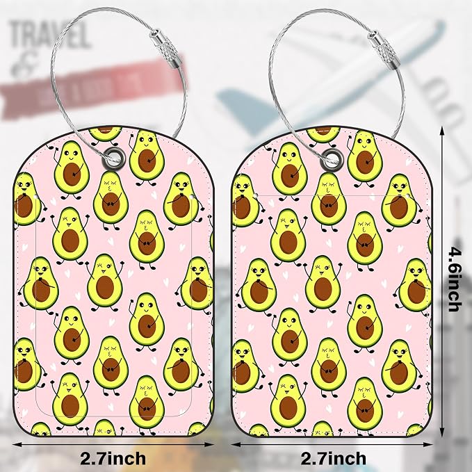 2 Pack PU Luggage Tags for Suitcase, Avocado Suitcase Tag Leather ID Label Bag - Image 2
