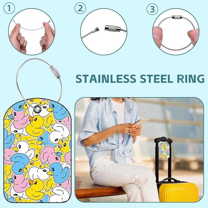 2 Pack Cute Luggage Tag for Suitcases Rubber Duck Leather Luggage Tags - Image 3