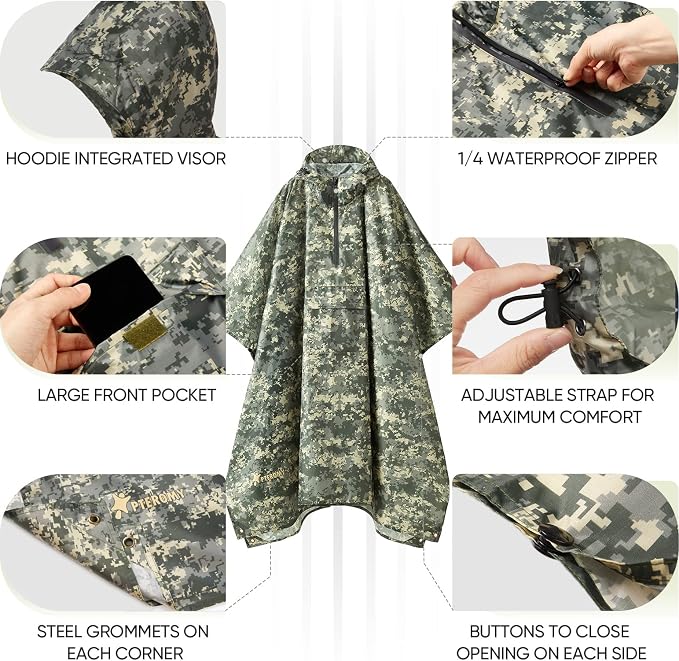 PTEROMY Hooded Rain Poncho for Adult - Image 2