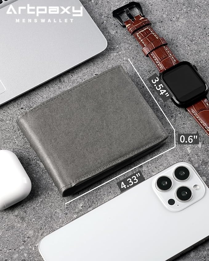 Mens Wallet Bifold Genuine Leather RFID Blocking Wallet - Image 2