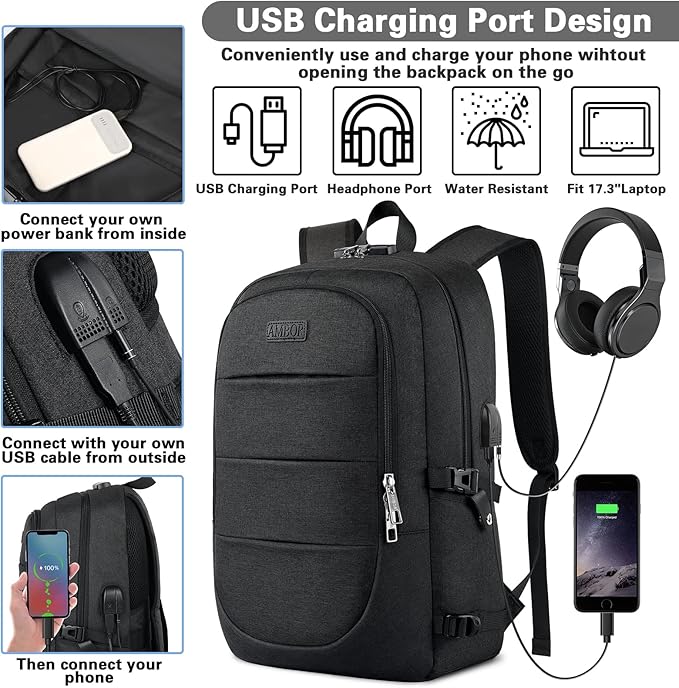 AMBOR Travel Laptop Backpack, 18.4 inch Anti Theft Business Laptop Carry on - Image 2