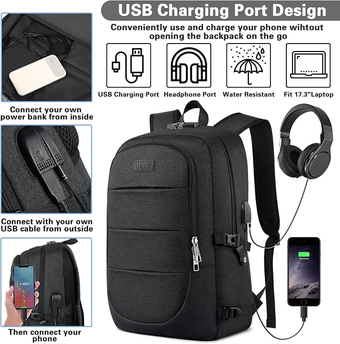 AMBOR Travel Laptop Backpack for Ｍen, 15.6-17.3 inch Laptop Backpack for School - Image 2