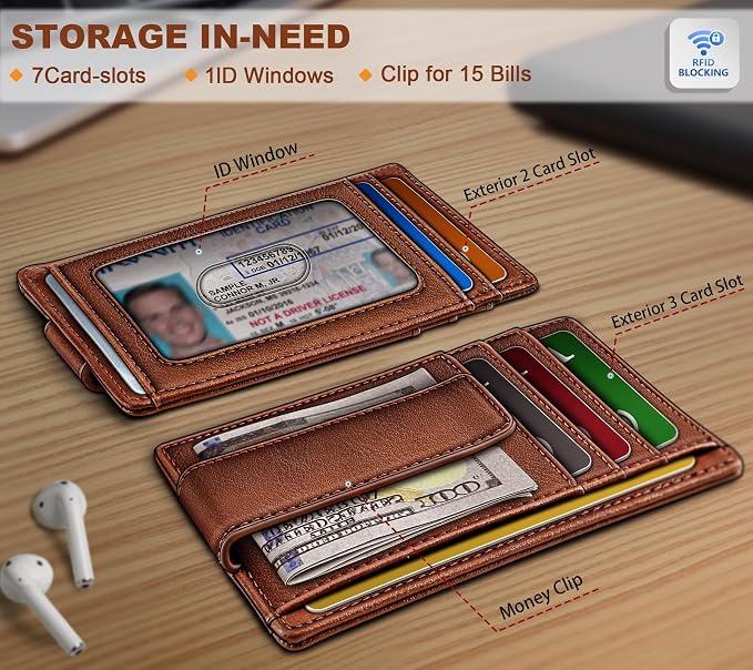 BULLIANT Men Wallet, Slim Leather Wallet Money Clip Card Hodler - Image 2