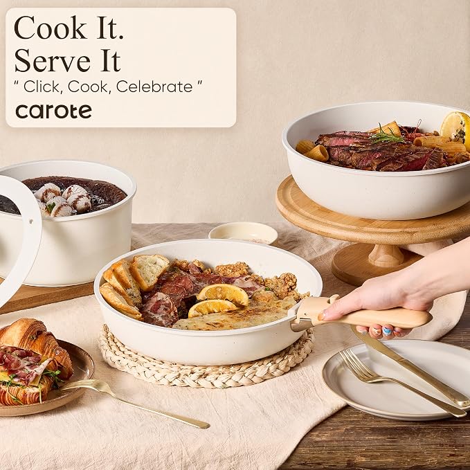 CAROTE 19pcs Pots and Pans Non Stick, Cookware Sets Detachable Handle, - Image 7
