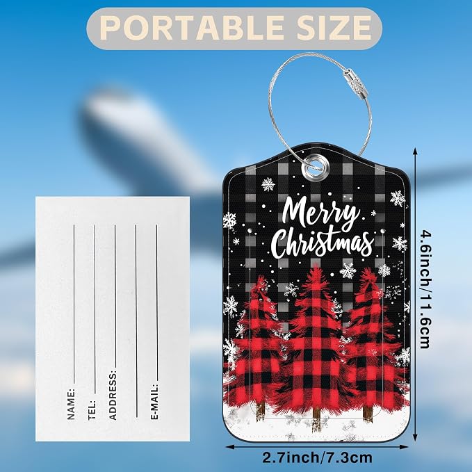 2 Pack Luggage Tags for Suitcases Red and Black Checkered Christmas Tree - Image 2