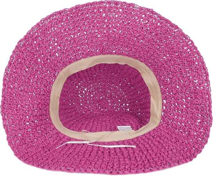 Womens Wide Brim Straw Sun Hat Foldable Floppy Crochet Beach Hat - Image 5