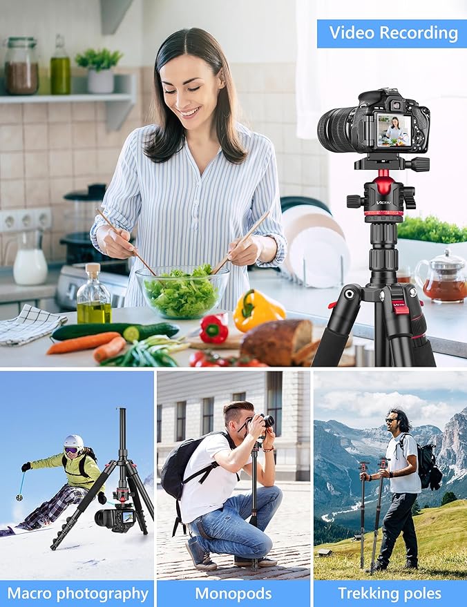 78" Porfessional Tripod for Camera, Victiv Aluminum Camera Tripod Monopod for - Image 5