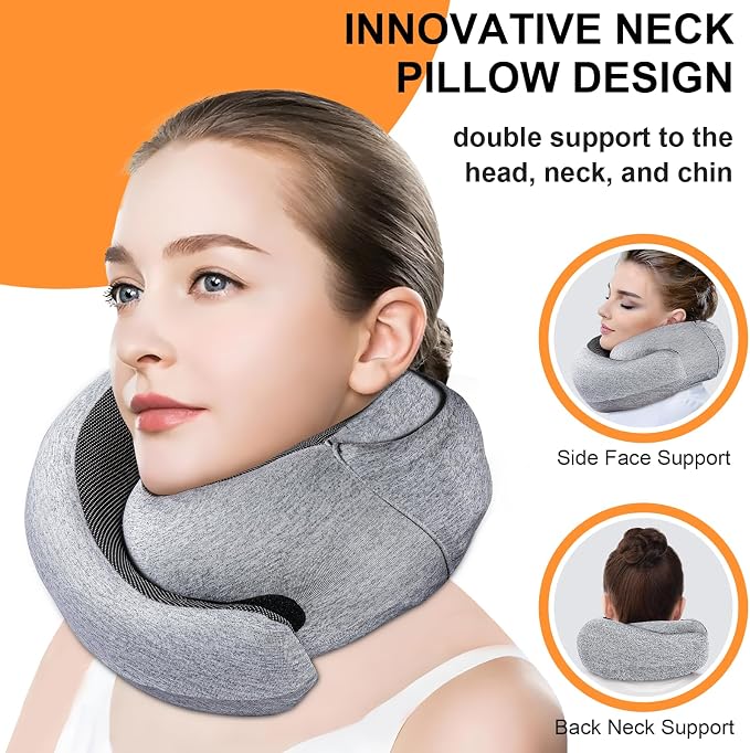 Travel Pillow - Hooded Neck Pillow Airplane Memory Foam Filling - Image 4