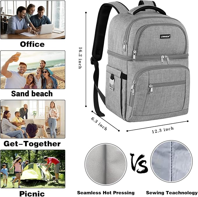 Cooler Backpack, Insulated Backpack Cooler Leakproof Double Deck Cooler Bag - Image 5