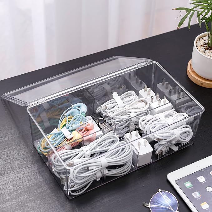 Yesesion Clear Plastic Cord Organizer Box - Image 3