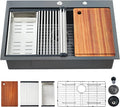 Kitchen Sink, 33 x 22 Drop in Kitchen Sink Gunmetal Black 16 Gauge Stainless by EcoChannels