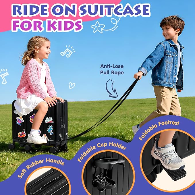 Kids Ride-On Luggage, Foldable Pedal, Hidden Cup Holder & Combination Lock - Image 3
