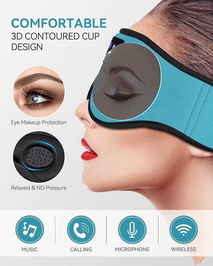 MUSICOZY Sleep Headphones 3D Bluetooth 5.4 Headband Sleep Mask, Wireless - Image 2