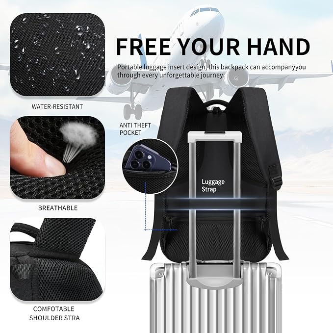 Black Backpack for Men Women, School Backpack for Boys Girls Teens, Backpacks - Image 6