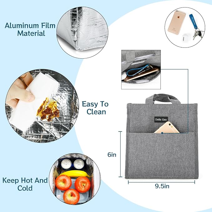 Della Gao Insulated Lunch Bag for Women Men, Waterproof Small Lunch Tote Lunch - Image 6
