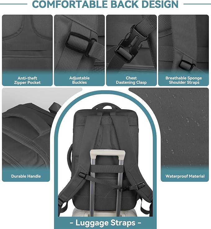 Travel Backpack, 50L Expandable Extra Large Laptop Backpack, Carry On Backpack - Image 6