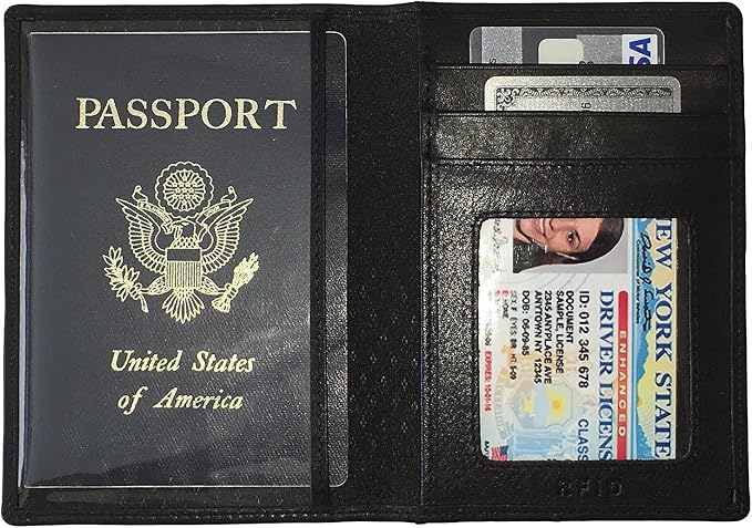 Personalized Monogrammed Black Leather RFID Passport Wallet - Image 5