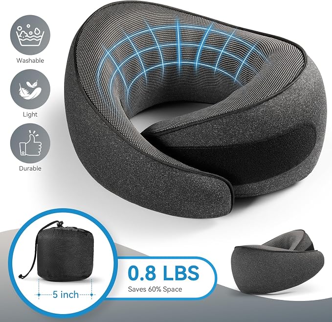 SZXYX Travel Pillows for Airplanes, 100% Pure Memory Foam Neck Pillow for - Image 4