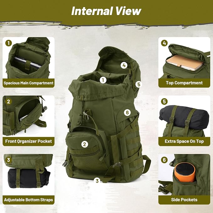 50L Tactical Backpack for Men and Women, Water-Resistant Molle Rucksack - Image 6