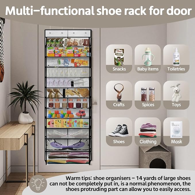 12 Pocket Over the Door Shoe Organizer, Reusable Breathable Large Mesh Bag - Image 6